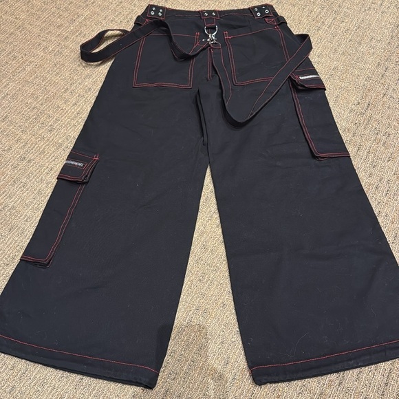 90s Rave Style Current Mood Black Red Baggy Wide leg cargo pants New punk sz S - Picture 4 of 15